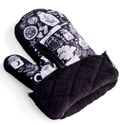 Kitchen Witch Oven Mitt Set - Black and White