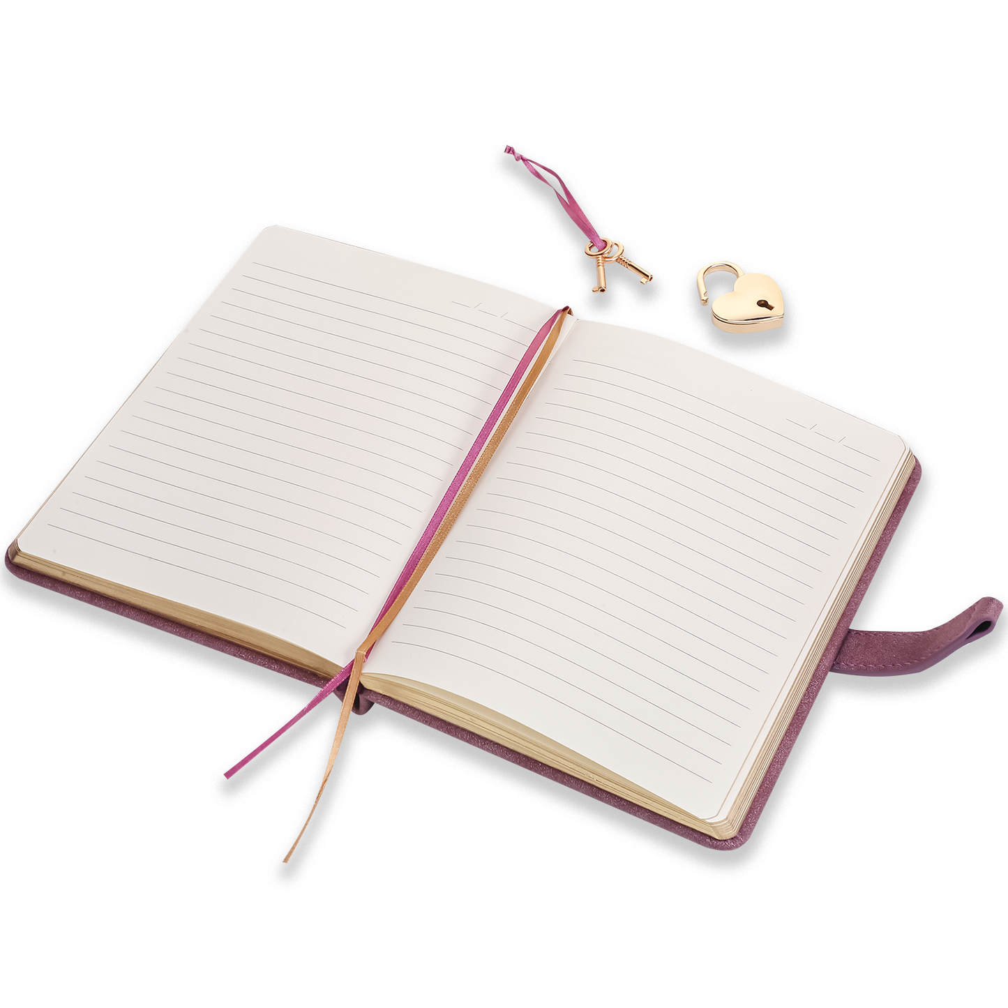 "Hush-Hush" Soft-Touch Heart Lock Diary - Mauve Leather