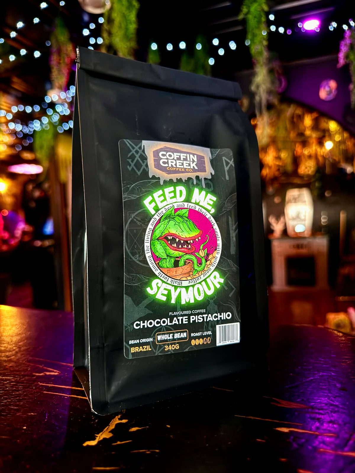 Feed Me, Seymour - Chocolate Pistachio Flavor: 340 Grams / Drip Coffee Maker Grind