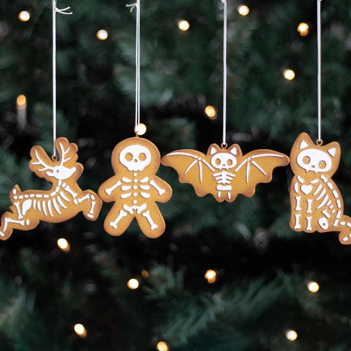 Set of 4 Skeleton Christmas Gingerbread Ornaments