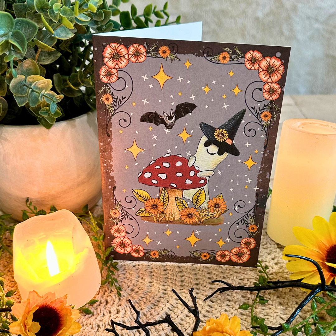 Witchy Ghost & Mushroom Halloween Card