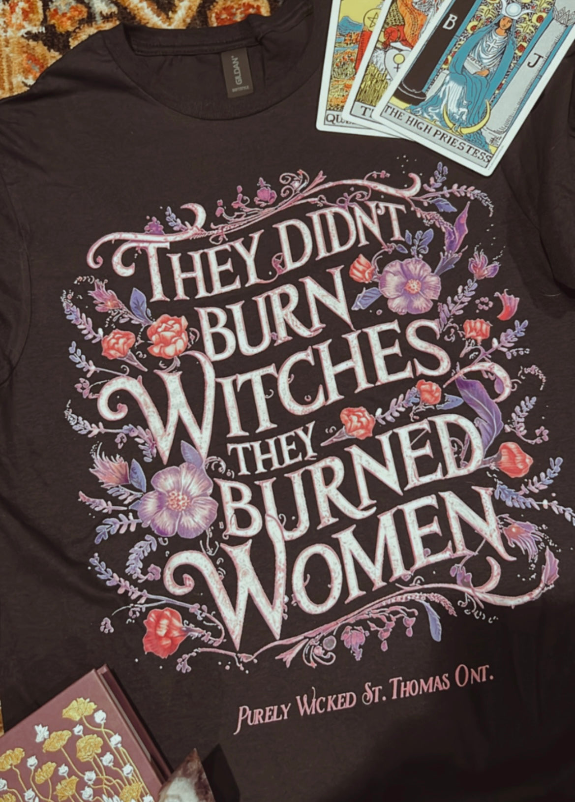 Floral They Didn't Burn Witches T-Shirt - Black