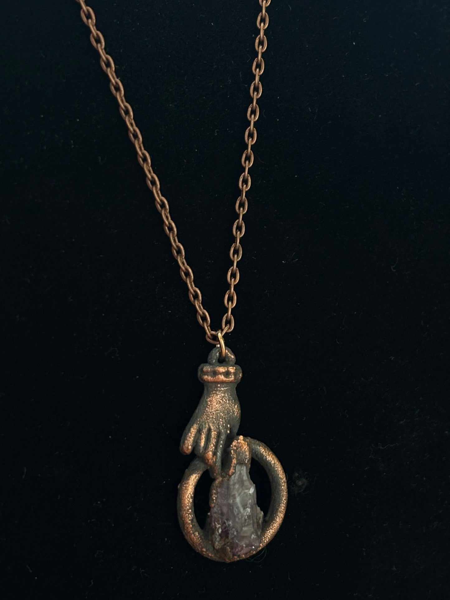 Copper Amethyst Hand Necklace