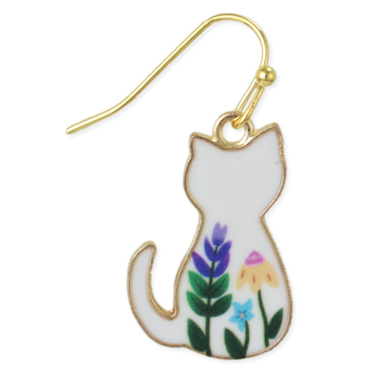 Floral Feline White Cat Earrings