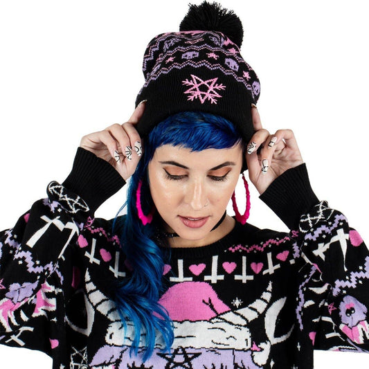 Merry Pastel Goth Pom Pom Knit Beanie