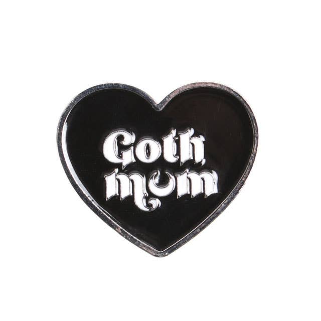 Goth Mum Black Heart Pin Badge