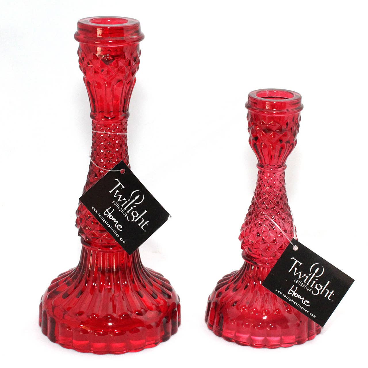 Large Glass Taper Candle Holder - Red