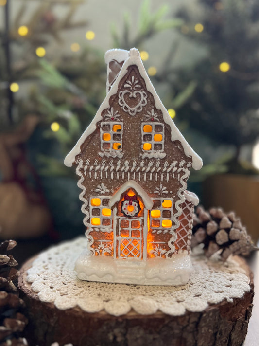 White & Red Led Two-Story Gingerbread House Display