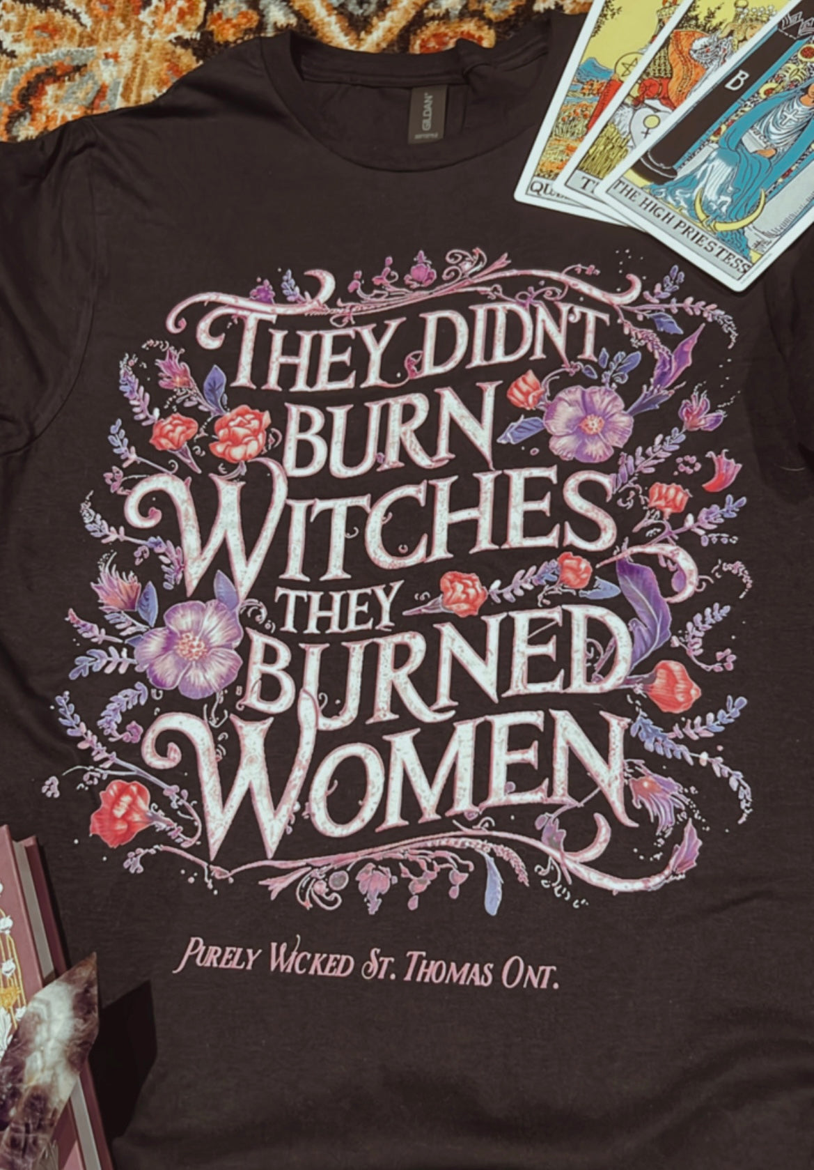 Floral They Didn't Burn Witches T-Shirt - Black