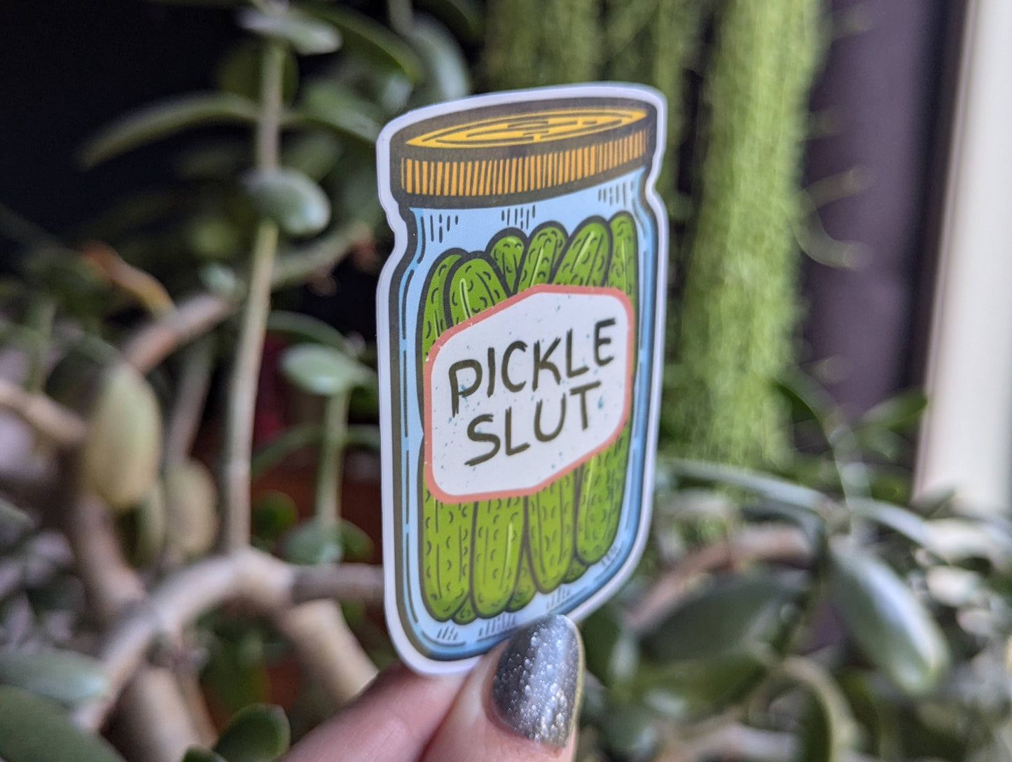 Pickle slut vinyl sticker, foodie merch for pickle lovers