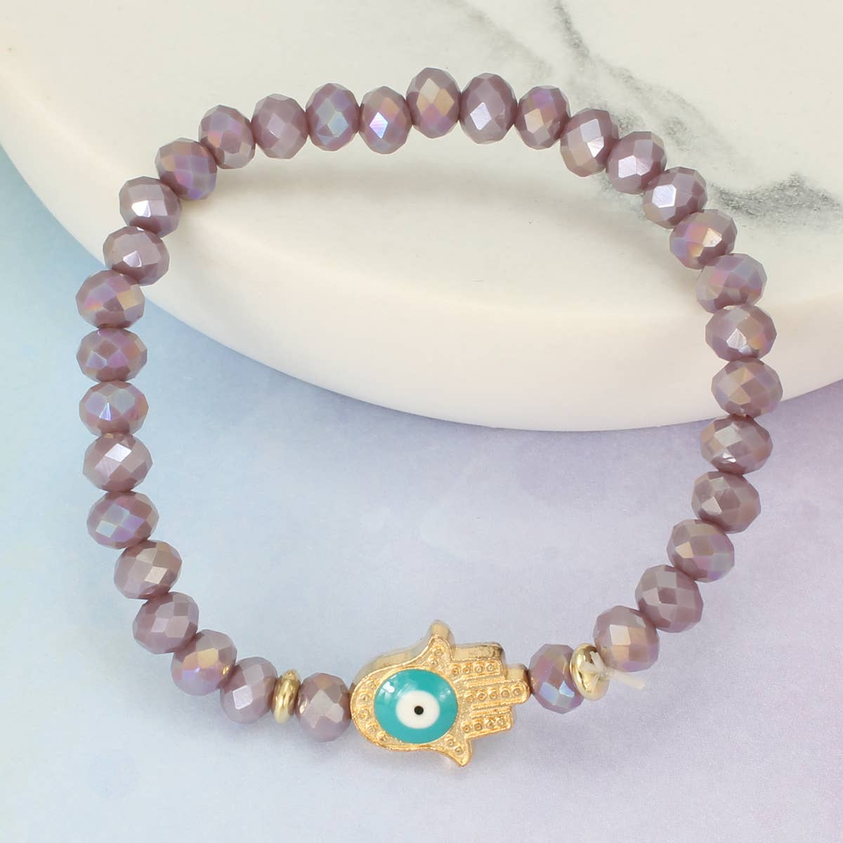 Twinkling Eye Lavender Bead Stretch Bracelet