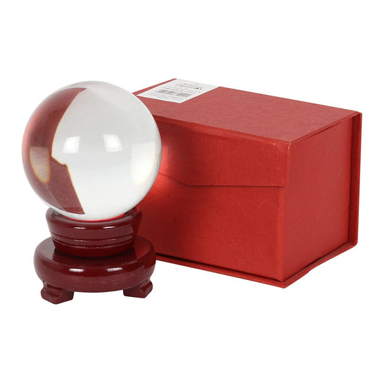 Glass Crystal Ball on Wooden Base 8cm
