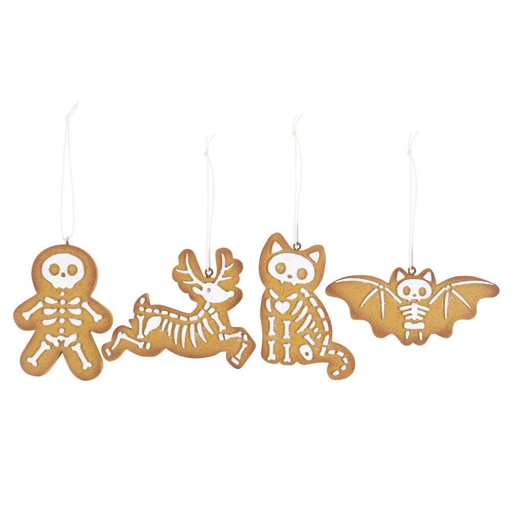 Set of 4 Skeleton Christmas Gingerbread Ornaments