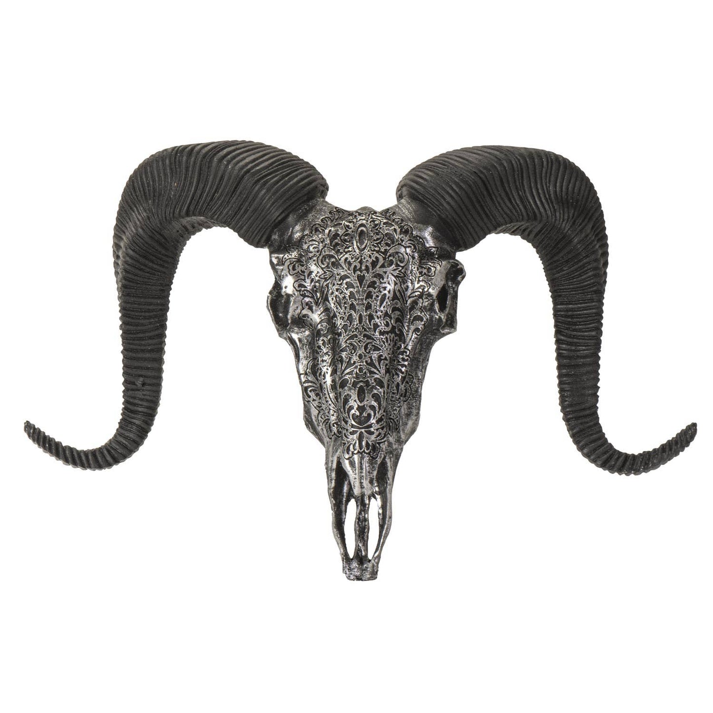 Carved Silver Ram Decorative Skull