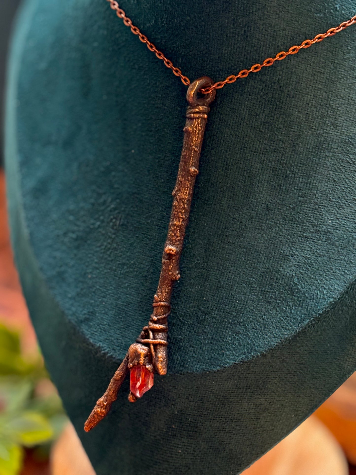 Red Quartz Copper Wand Necklace