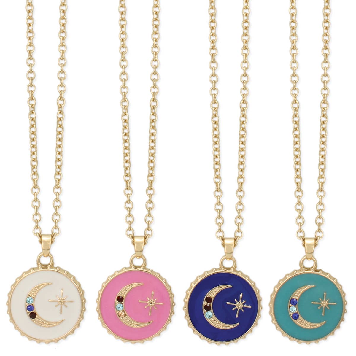 Sparkling Moon Round Charm Necklace