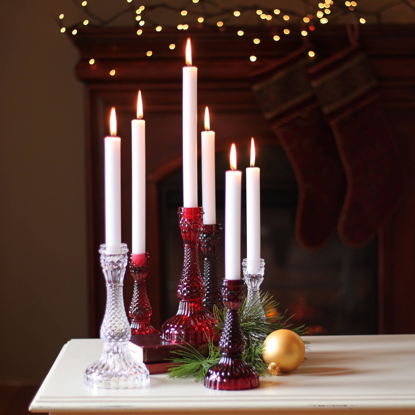 Large Glass Taper Candle Holder - Red