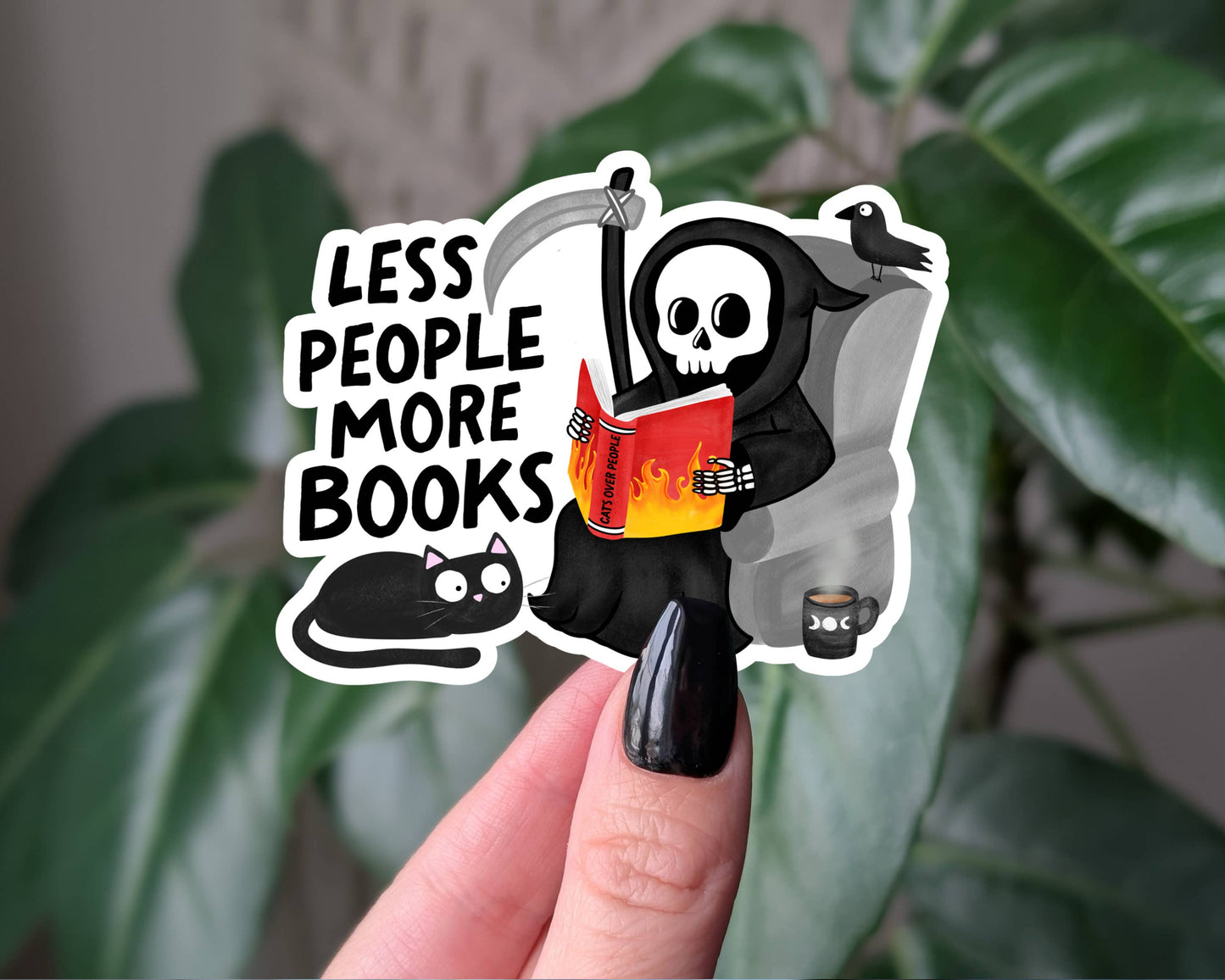 Less People More Books Grim Reaper Sticker