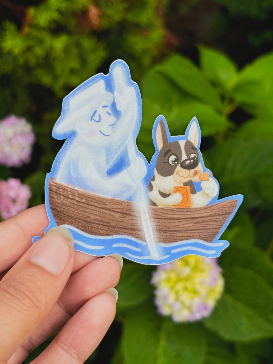 Canadian Nature Sticker: Dog and Ghost Canoe Vinyl Sticker