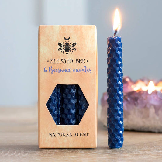 Set of 6 Blue Beeswax Spell Candles - Peace