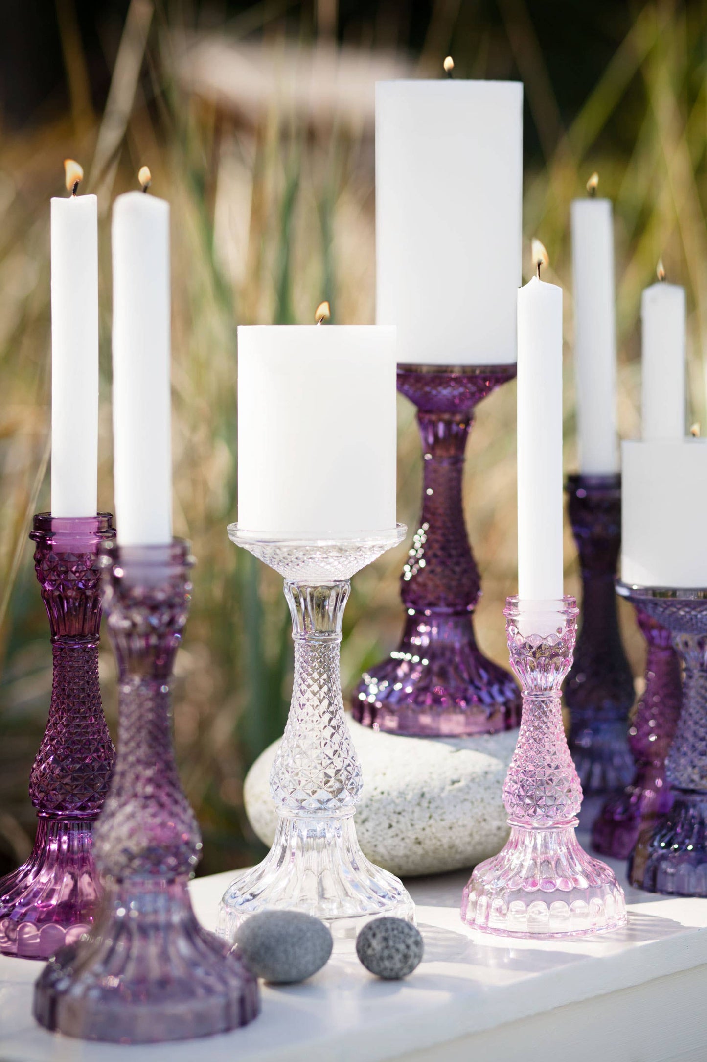 Small Pillar Candle Holders – Heather - 3.5"Ø x 6.5"H