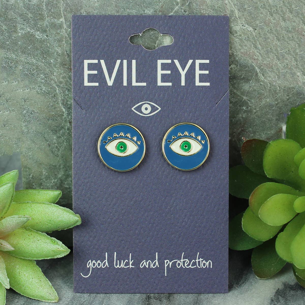 Eyes Open Blue Enamel Post Earrings