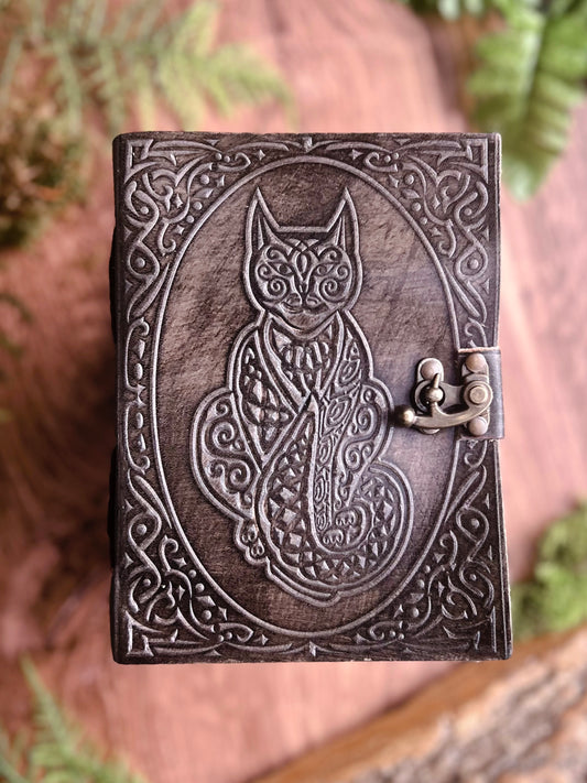 Celtic Cat Leather Journal - 7x5