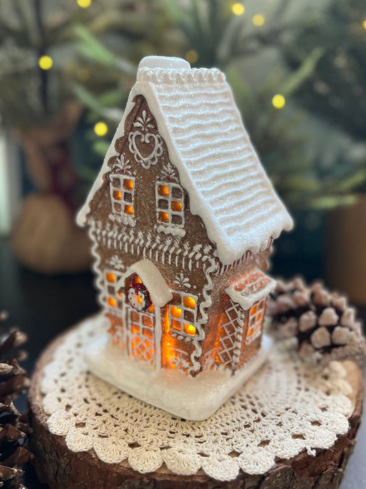 White & Red Led Two-Story Gingerbread House Display