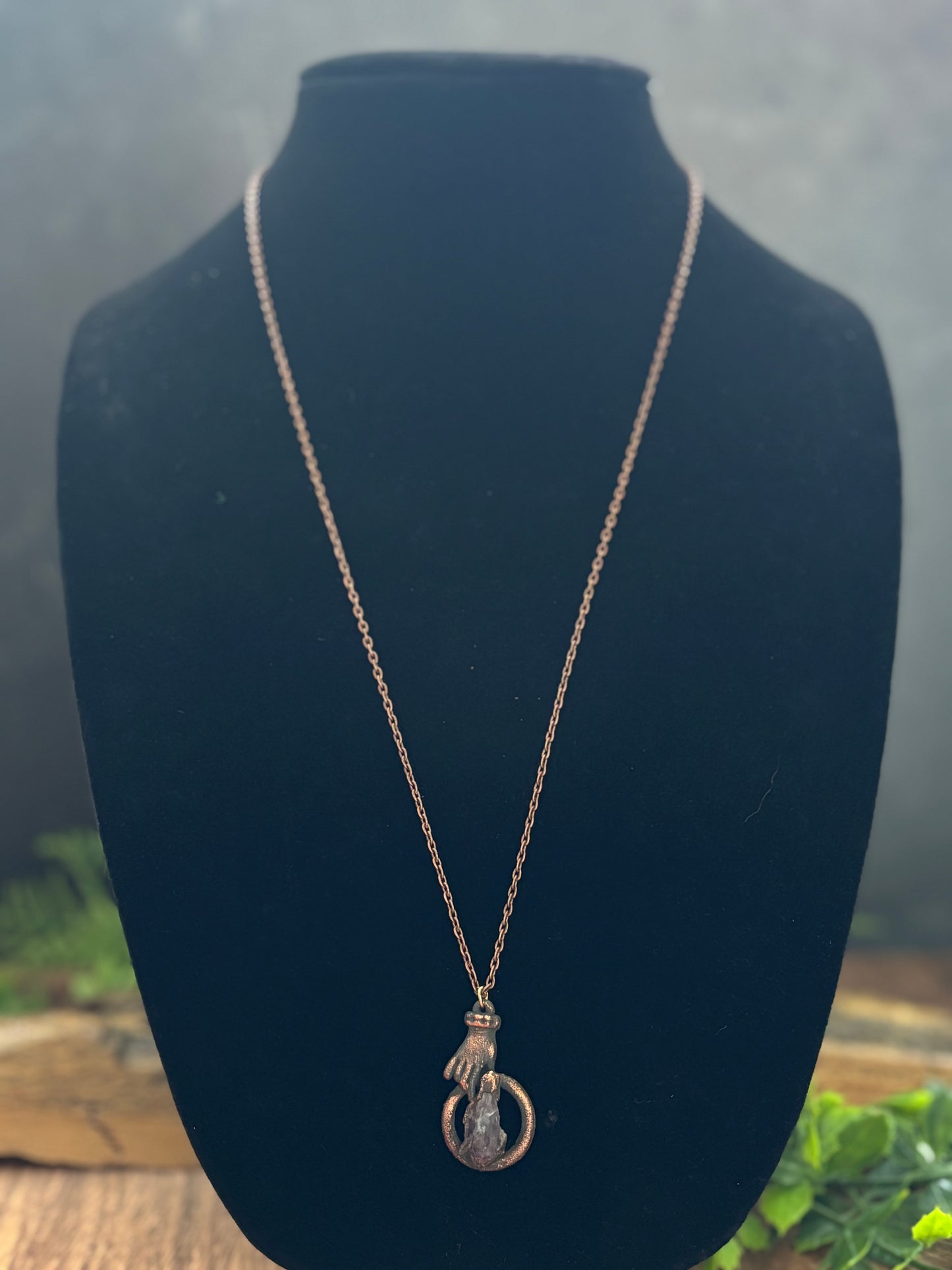 Copper Amethyst Hand Necklace