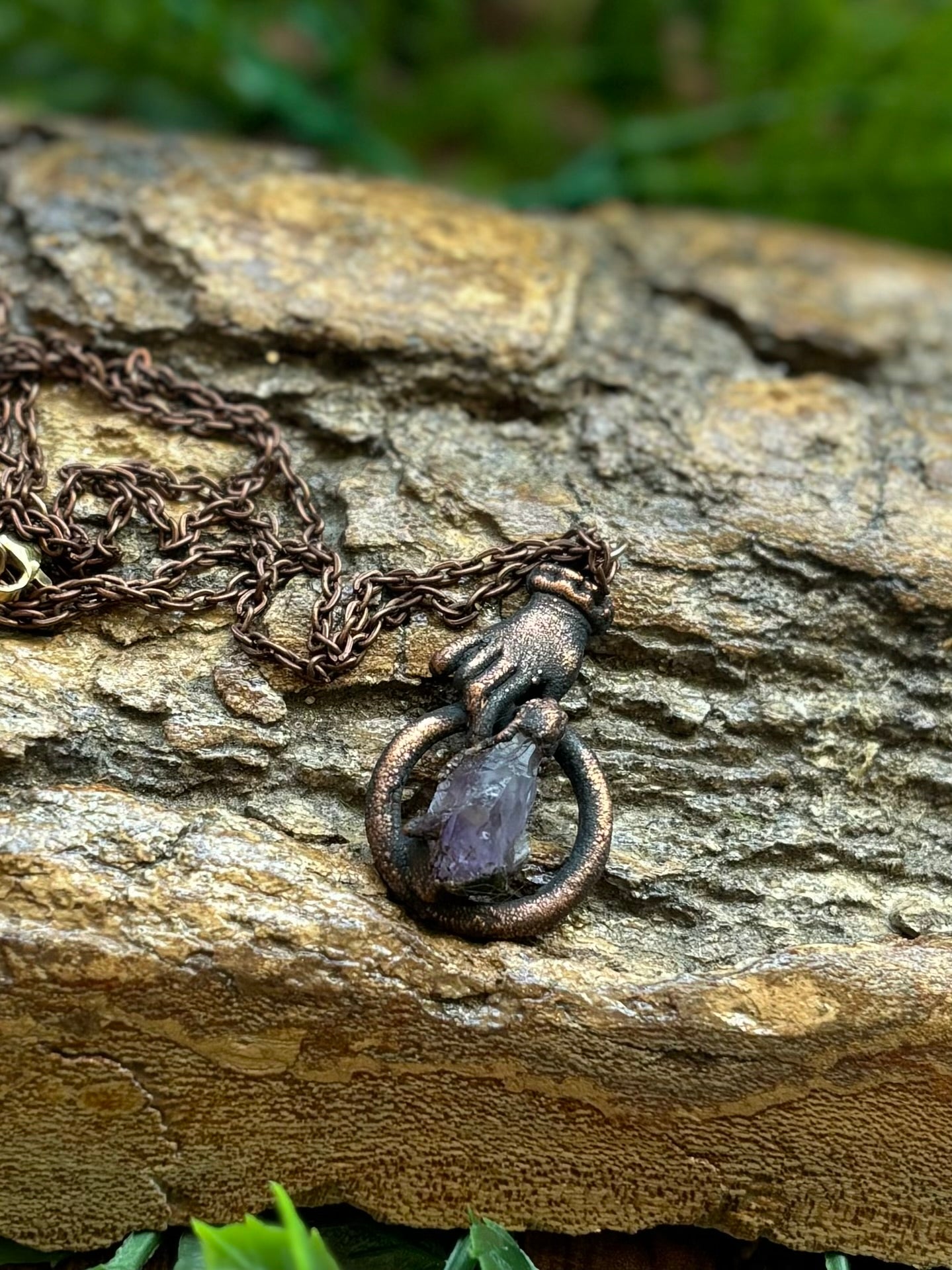 Copper Amethyst Hand Necklace