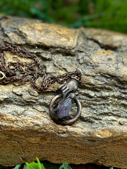 Copper Amethyst Hand Necklace