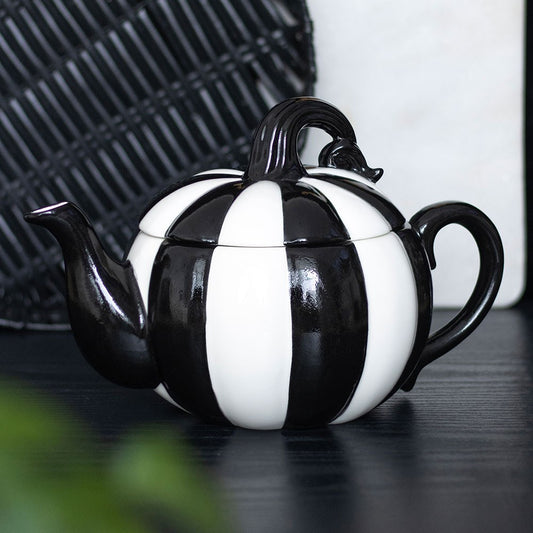 Black & White Striped Pumpkin Tea Pot