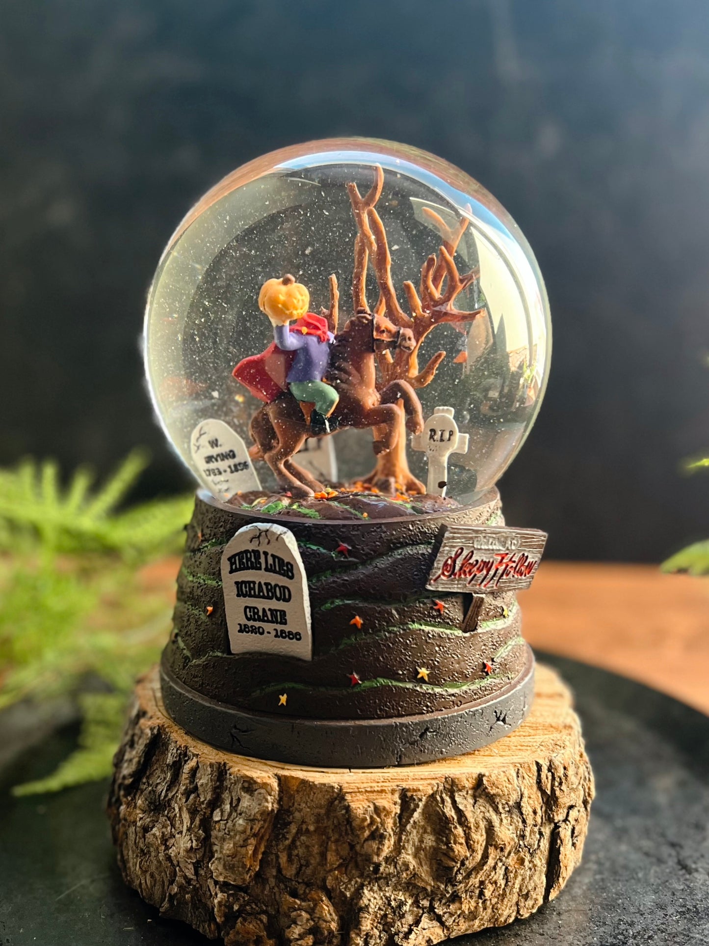 Sleepy Hollow Fall Themed Headless Horseman Halloween Snow Globe - Large 6.5"