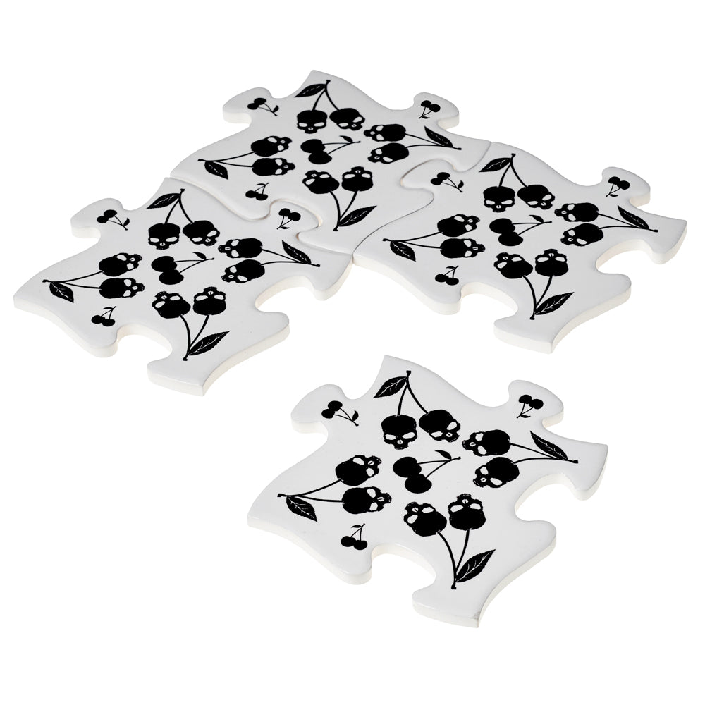 Black Skull Cherries Coasters - Set of 4
