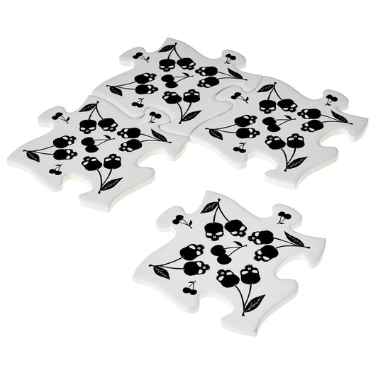 Black Skull Cherries Coasters - Set of 4