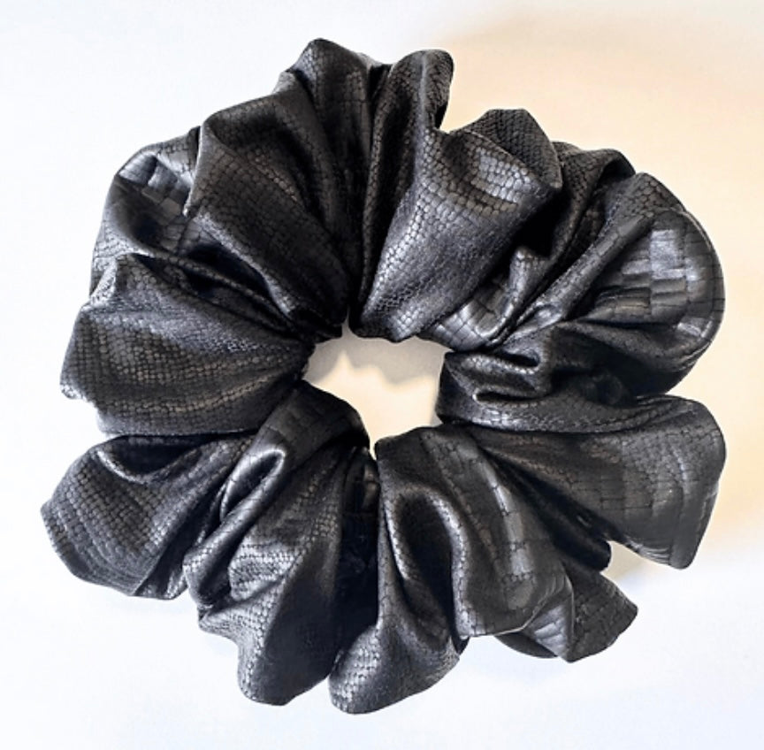 Black Crocodile Faux Leather Scrunchie