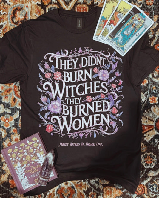 Floral They Didn't Burn Witches T-Shirt - Black