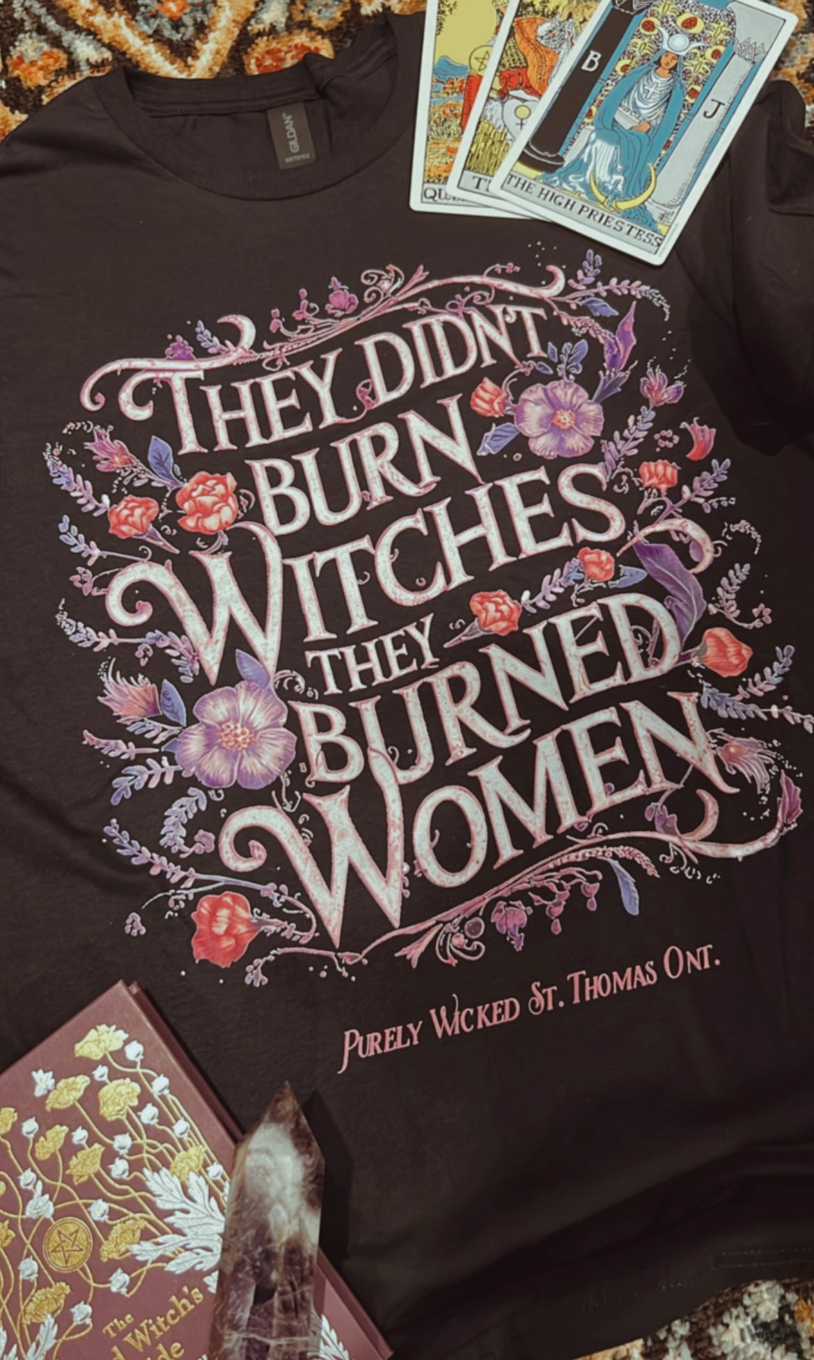 Floral They Didn't Burn Witches T-Shirt - Black