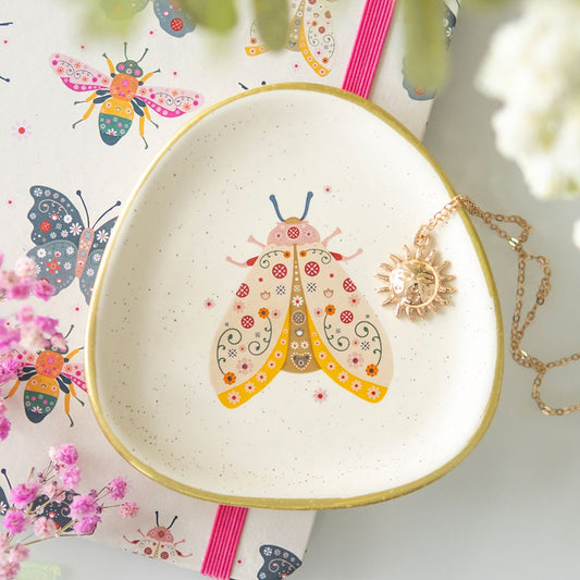 Floral Moth Ceramic Trinket Dish