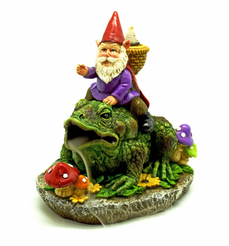 Gnome with Frog Backflow Incense Burner