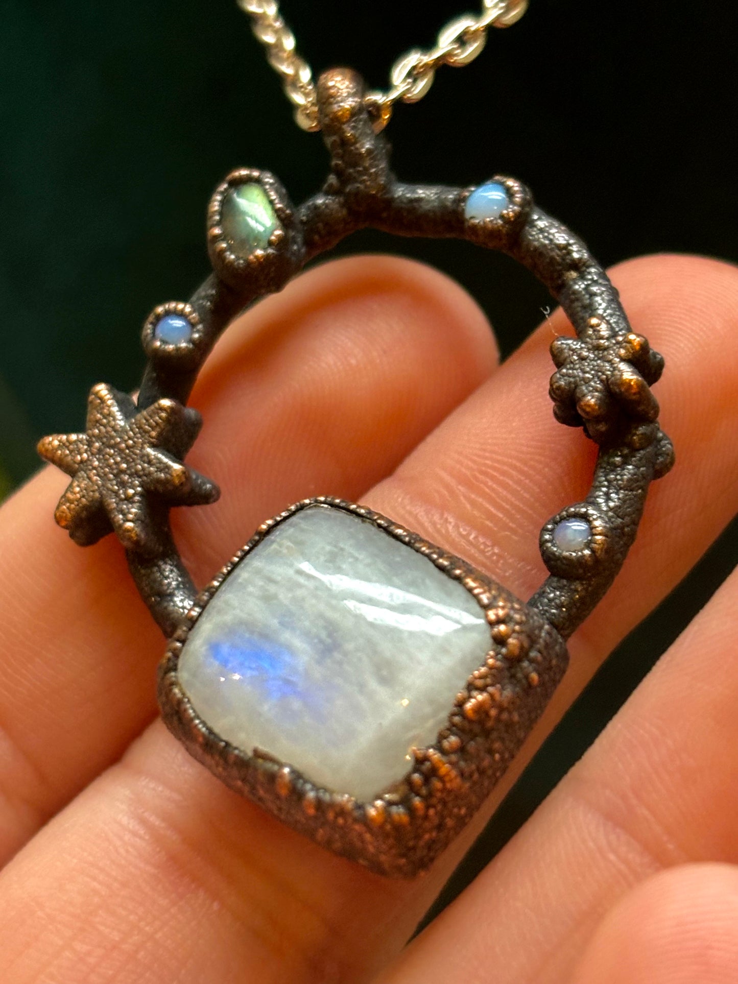 Moonstone, Labradorite and Opal Copper Necklace