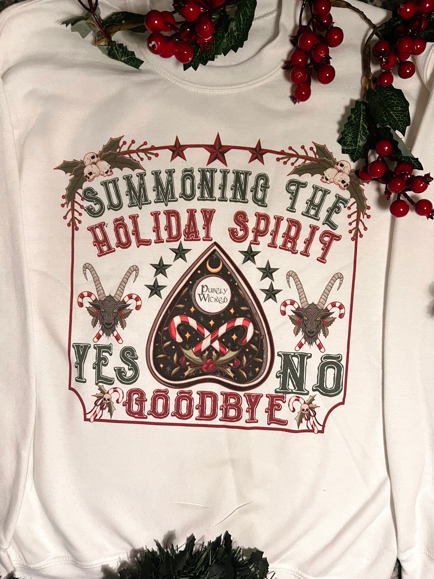 White Summoning the Holiday Spirit Crewneck 2025