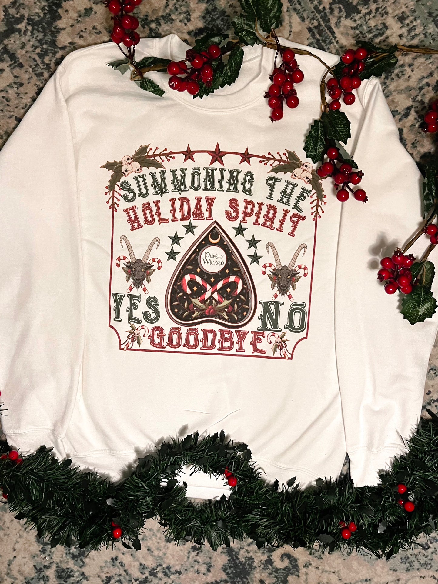 White Summoning the Holiday Spirit Crewneck 2025
