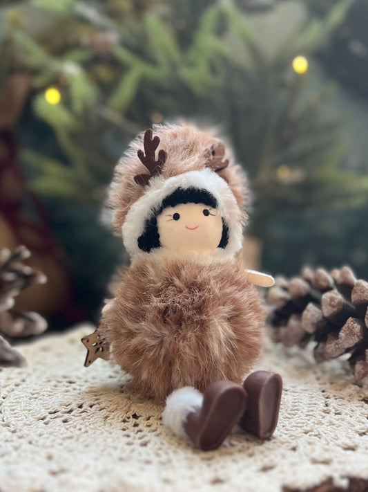 Brown Furry Fawn Girl Doll With Star Ornament