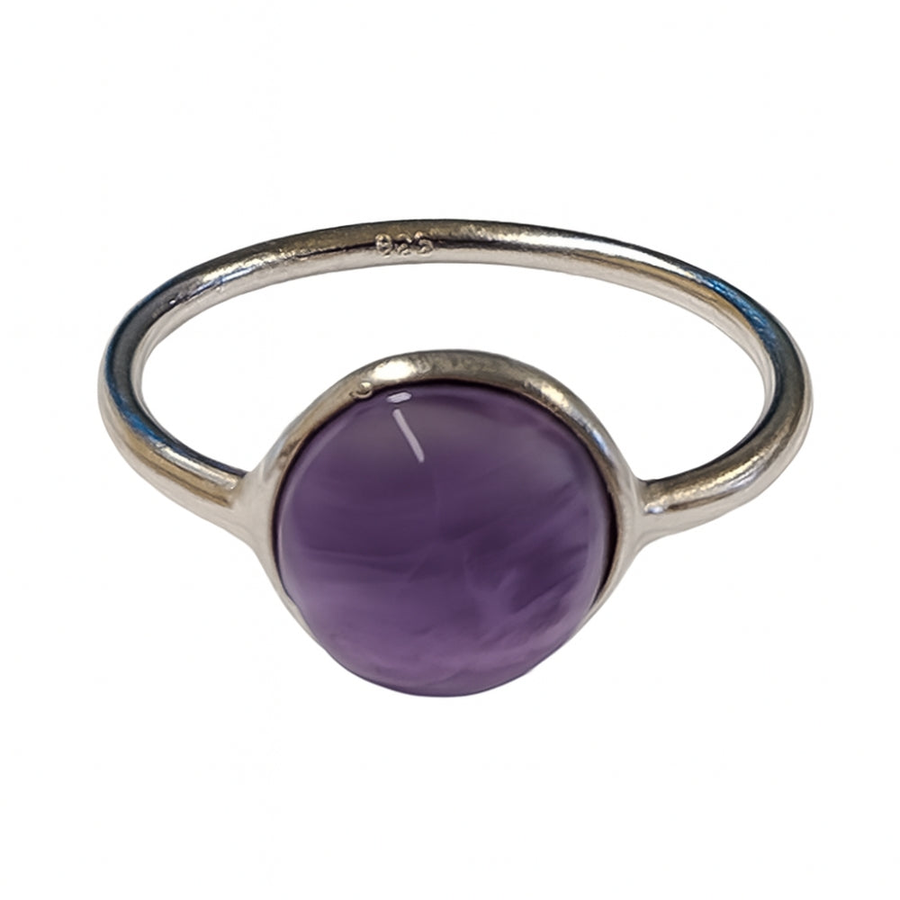 Amethyst Sterling Silver Ring - Round Stone 8mm