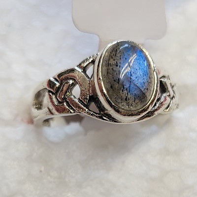 Labradorite (6x8mm) Oval Ring - Size 6