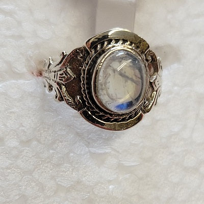 Rainbow Moonstone (6x8mm) Ring - Size 10