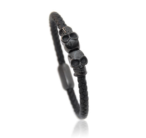 Black Leather Skull Bracelet
