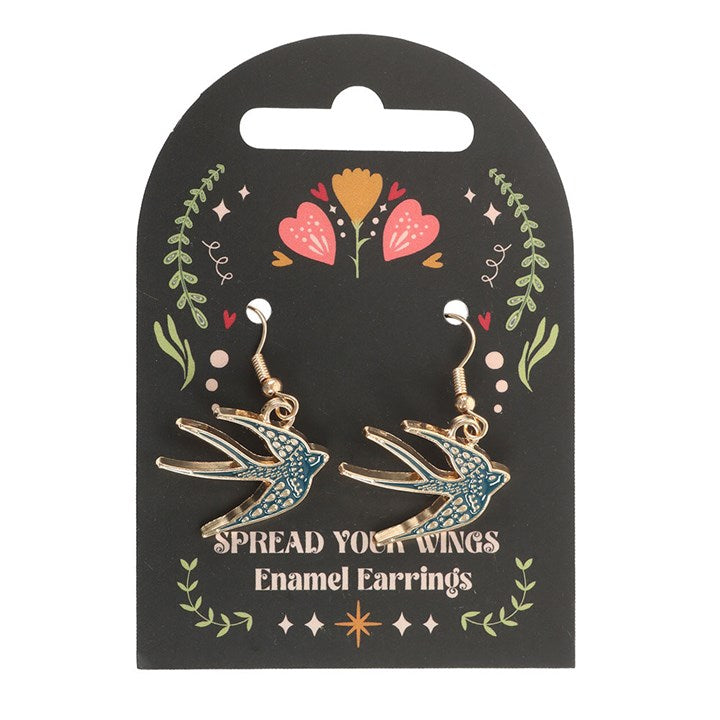 Midnight Bloom - Blue Swallow Earrings - Spread Your Wings