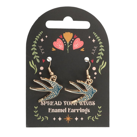Midnight Bloom - Blue Swallow Earrings - Spread Your Wings
